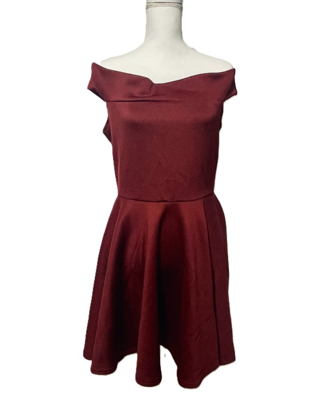 Boohoo Off the Shoulder Maroon Dress, Size 12 NWT